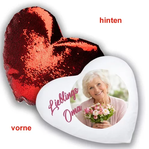 Fotokissen Rot-Paillettenherz